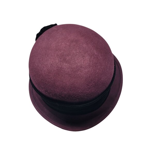 Soprattutto Wool Cloche Hat Purple Black Velvet Band Flower Tassel Italy Flapper - Picture 5 of 9